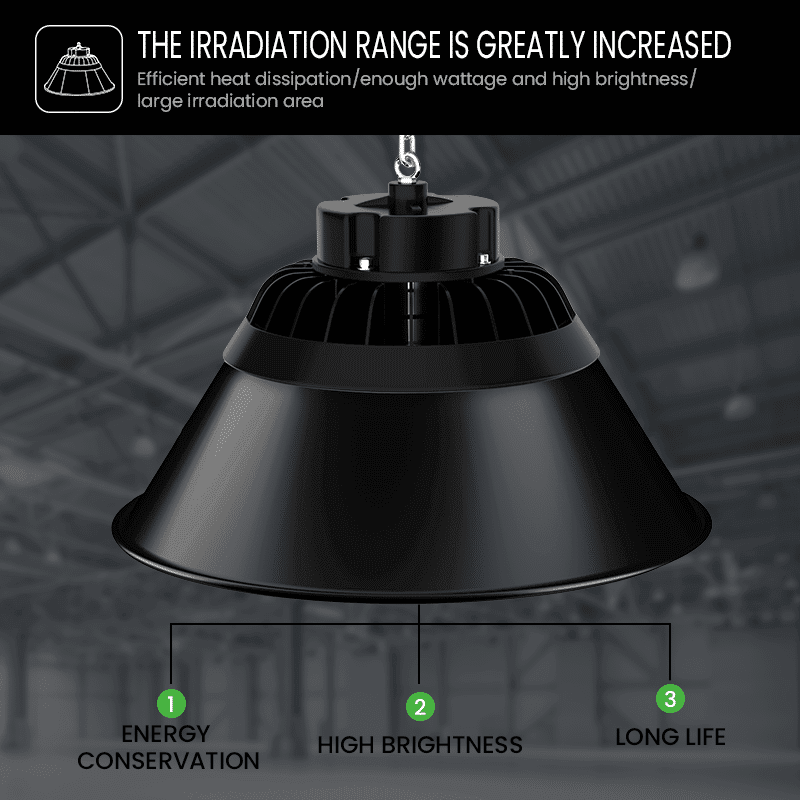 LED UFO High Bay 200W – Aluminium Reflector – Beam Angle 90° – Black – For Industry & Warehouse – 5-Year Warranty
