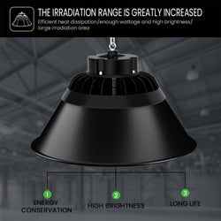 LED UFO High Bay 100W – Aluminium Reflector – 90° Beam Angle – Black – For Industry & Warehouse – 5-Year Warranty