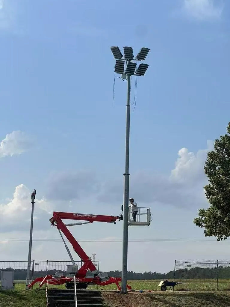 Installing LED floodlight masts at TSV Aubstadt