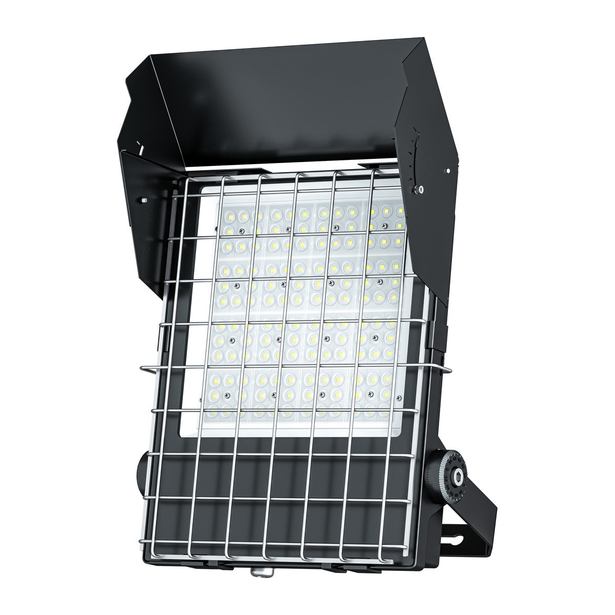 LED floodlight with adjustable angle metal visor and stainless steel mesh protection