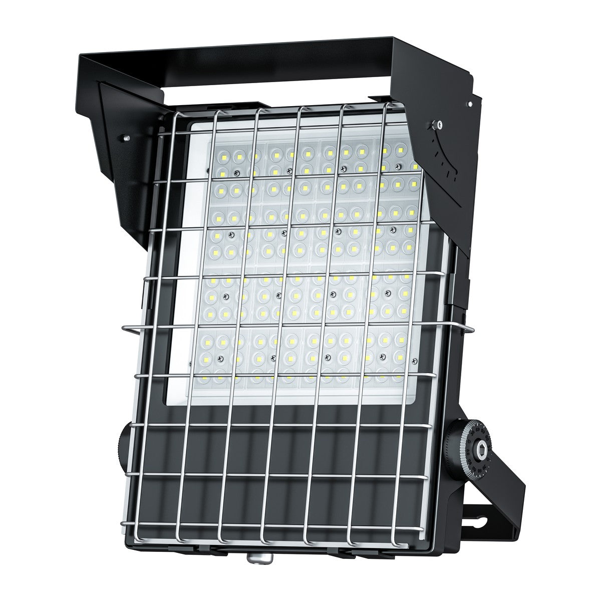 LED floodlight with metal visor and stainless steel mesh protection