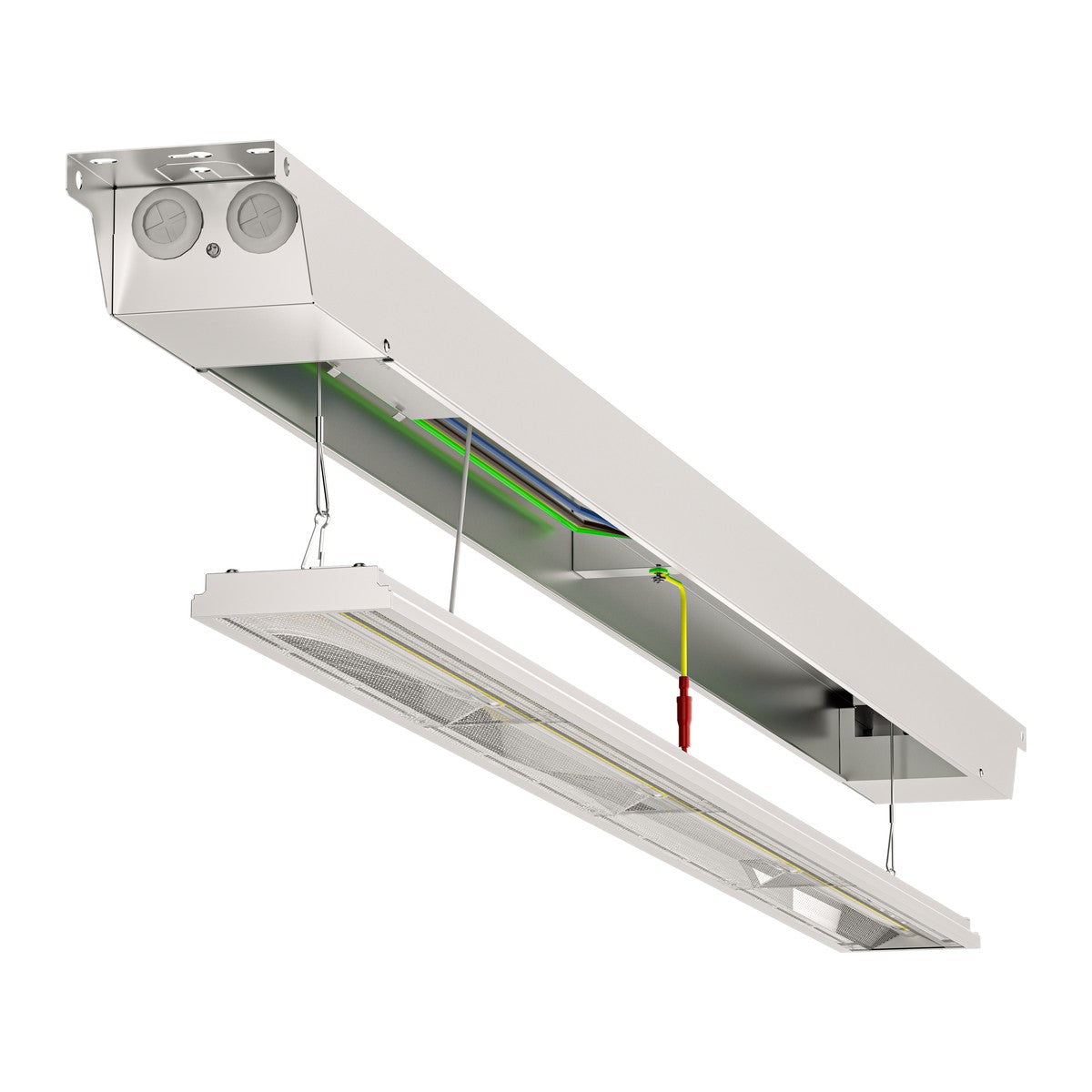 LED Linear Low Bay installation: housing and hinged gear tray